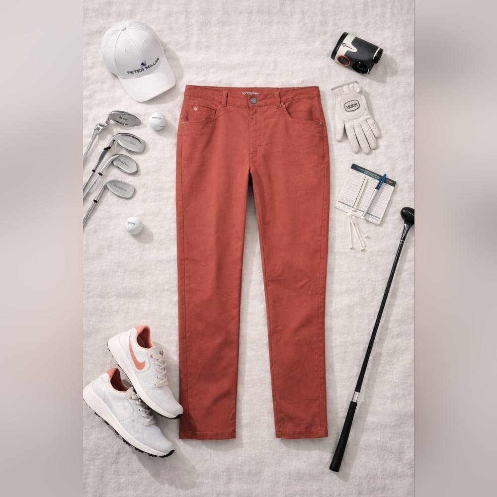 Peter Millar Crown Sport 5 Pocket Coral Golf Pants. Mens 36/32